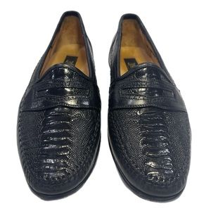 Zelli Italia Black Roma Nile Crocodile And Calf Skin Leather Penny Loafer 9 M